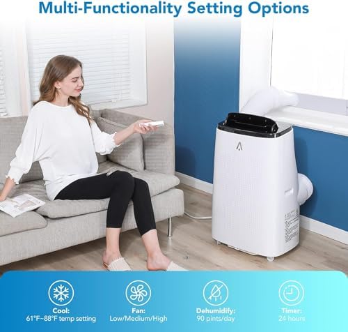 PULLAFUN 14,000 BTU Portable Air Conditioner, Portable Air Conditioner with Remote Control for Room up to 750 Sq.Ft, 3 in 1 AC Portable Unit with LED Dehumidifier & Fan, Window Kit Included