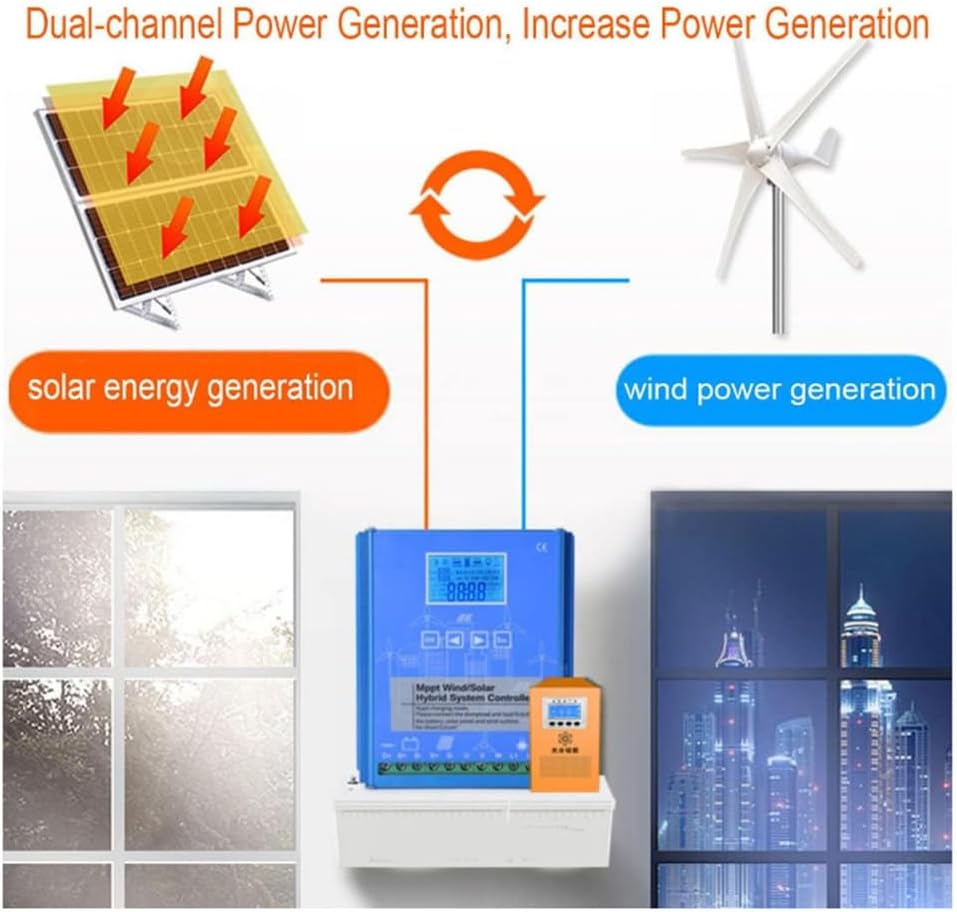 3000W Wind Solar Hybrid System MPPT Charge Controller,12V 24V 48V 220V with Dump Load Wind Turbine Generator Solar Panel Auto Regulator,Blue,220V