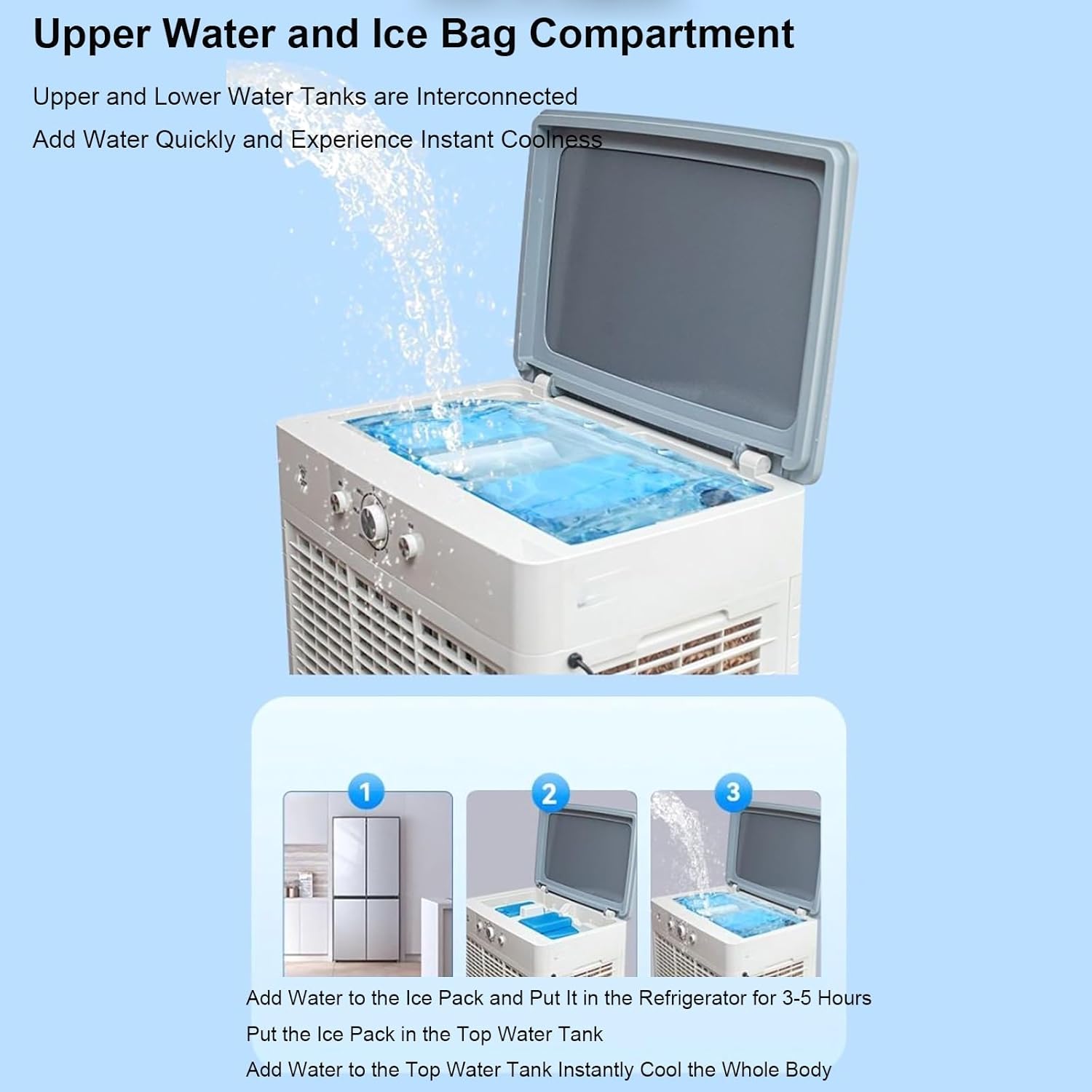 47in Outdoor Patio Air Conditioner, Evaporative Air Cooler with 4 Ice Packs, Portable Swamp Cooler, Ventless AC Unit Ductless, 3 Speeds, 18 Gal Tank for Room Garage Patio