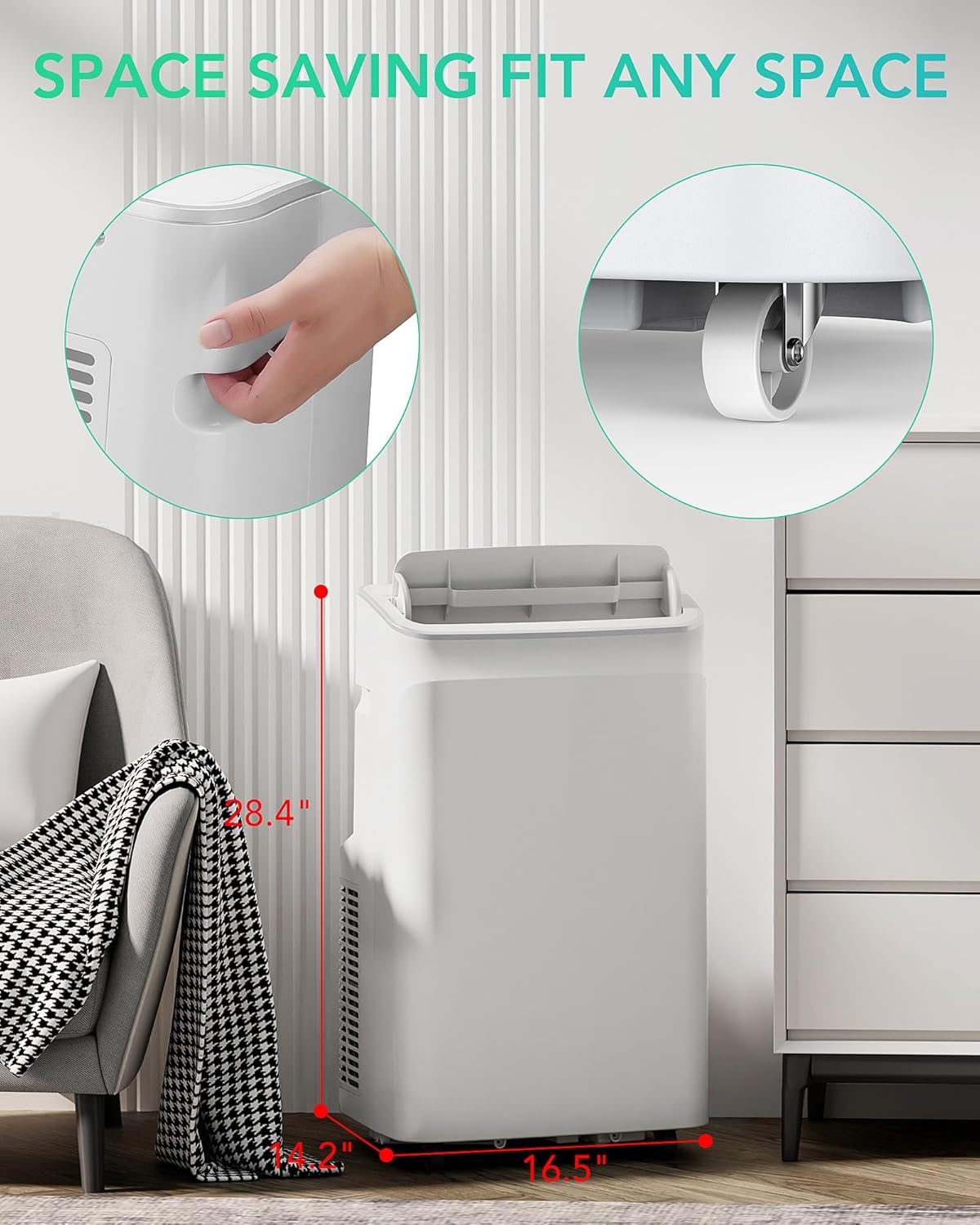 DEXSO Portable Air Conditioner 12,000BTUs, A/C for Rooms up to 550 Sq. Ft, Built-in Dehumidifier, Fan, and Sleep Mode, Includes Remote Control, Reusable Filter, and Window Kits