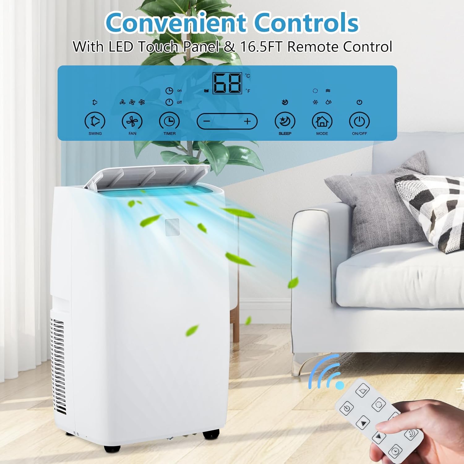14,000 BTU Portable Air Conditioner, 4-In-1 Portable AC Unit with Cooling, Dehumidifier, Fan & Sleep Mode for Rooms Up to 700 Sq.Ft with Window Kit, 24H Timer & Remote Control