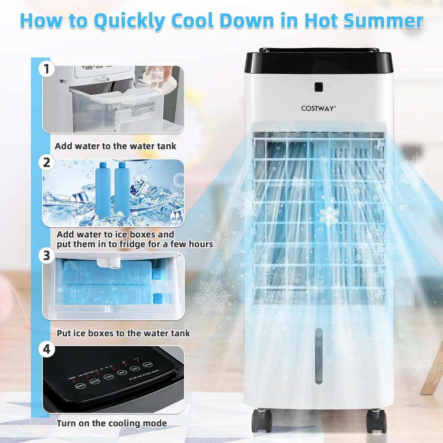 COSTWAY Evaporative Air Cooler, 3-in-1 Portable Quiet Swamp Cooler and Humidifier with Remote, 4 Modes, 70° Oscillation, 12H Timer, Water Tank Lock, Evaporative Cooler for Bedroom Home Office Dorms