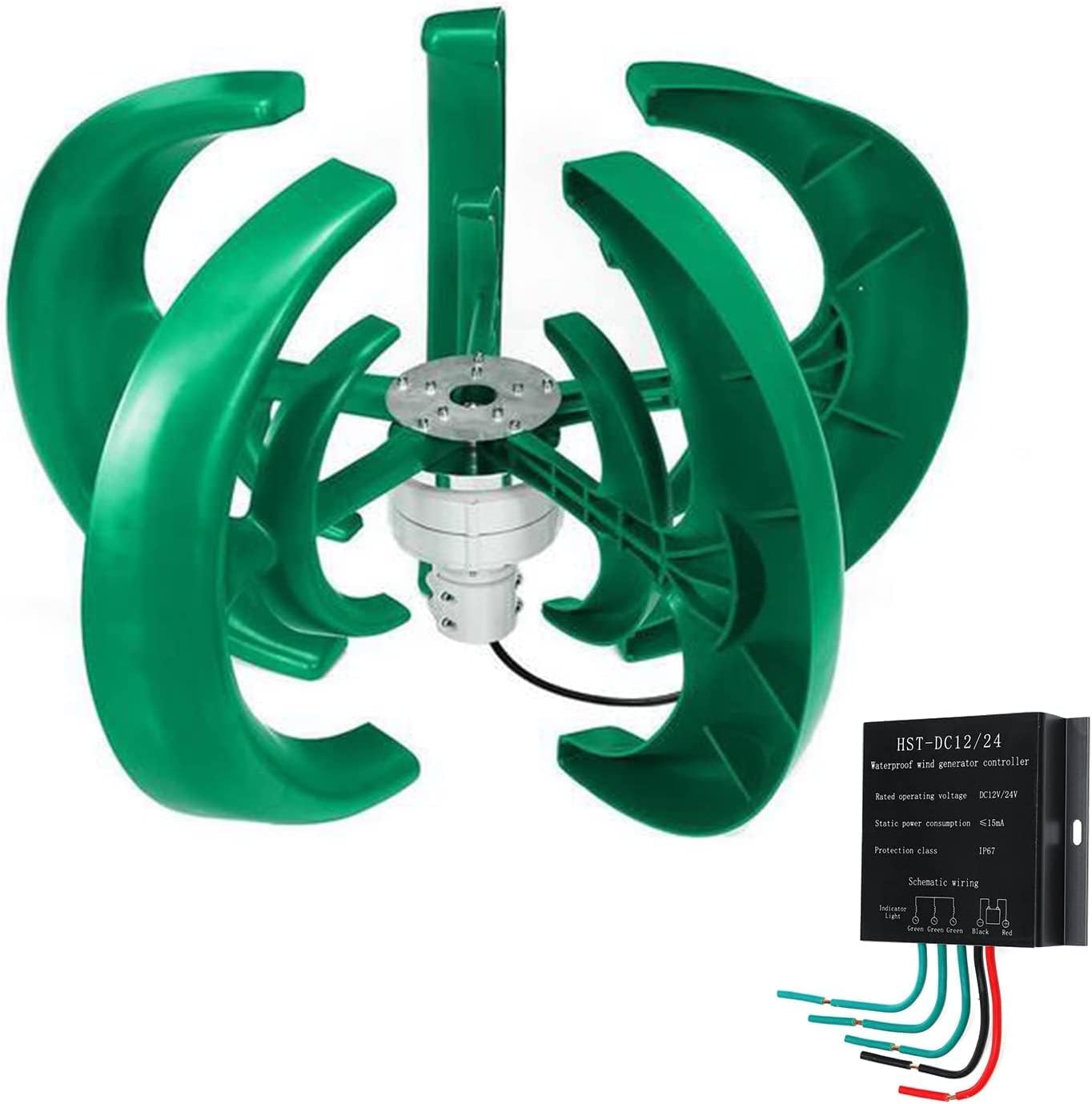 LiuSj JUnSt 9000W Vertical Axis Wind Turbines Generator Lantern, 5 Blades Motor Kit Windmill Energy Charge Turbines (Green),220V