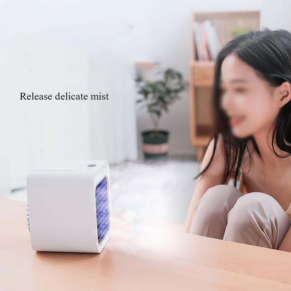 Portable Air Conditioners, 4000mAh Rechargeable Mini Air Conditioner, Personal Air Cooler with 3 Speeds, Small Desk Air Conditioner for Bedroom, Office, Outdoor (Color : White)