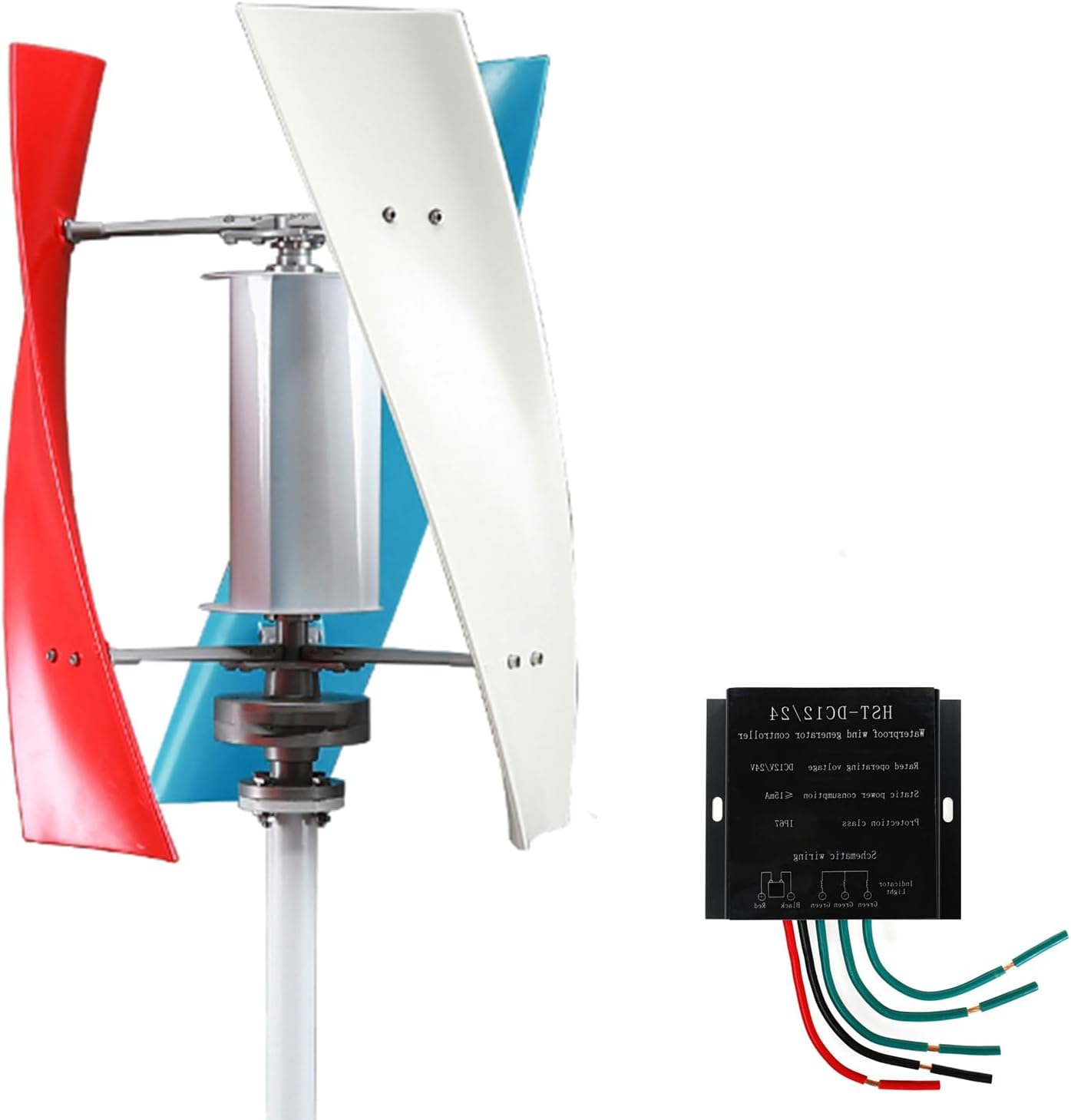 Low Noise Vertical Axis Wind Turbine Generator,12V 24V 48V 220V with Controller, Low Noise Helical Design Windmill, for Home, Boats, Street Lighting (3000W)
