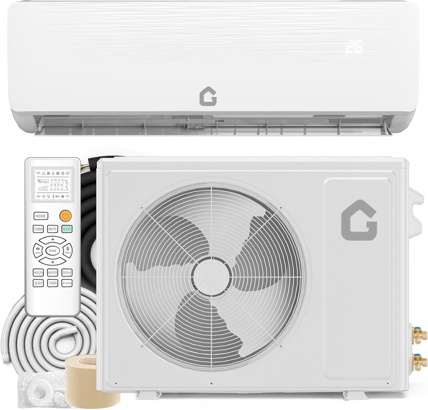 12,000 BTU Air Conditioner & Heater, Covers Room Up to 750 Sq. Ft, All-Seasonal Mini Split AC & Heater Pump w/Inverter, Timer, Sleep Mode, for Bedroom, Office, Living Room (208~230V, 19 SEER)