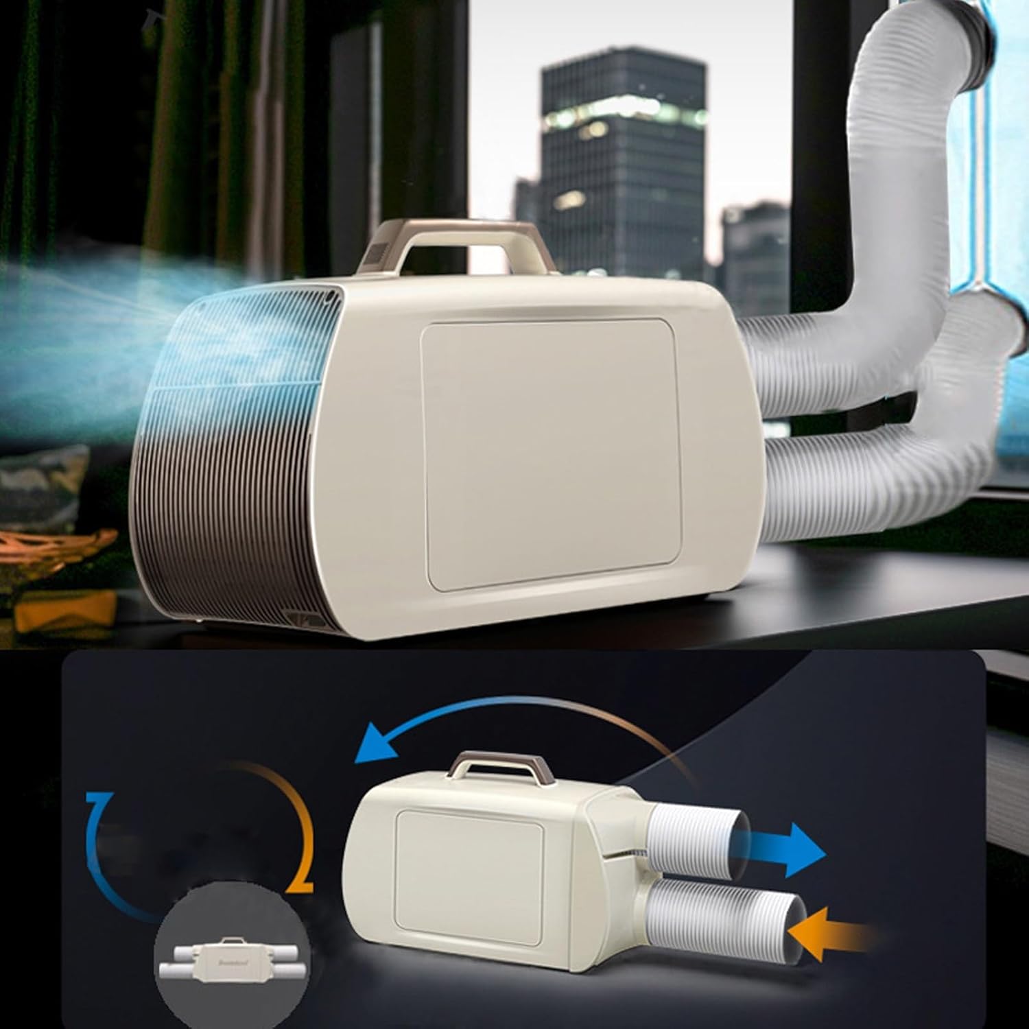 5400 BTU Portable Camping Air Conditioner and Heater 3 Wind Speed Adjustment Bluetooth Speaker Drainage-free Cooling AC for Home Outdoor Tent(110v)