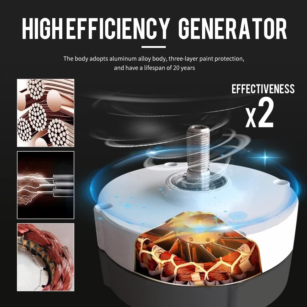 Wind Turbine, Wind Turbine Generator 2000w 48V 24V 12V Wind Mill Wind Generat Kit Free Energy Altern with Mppt Controller for Home Use(with MPPT Controller,12V)