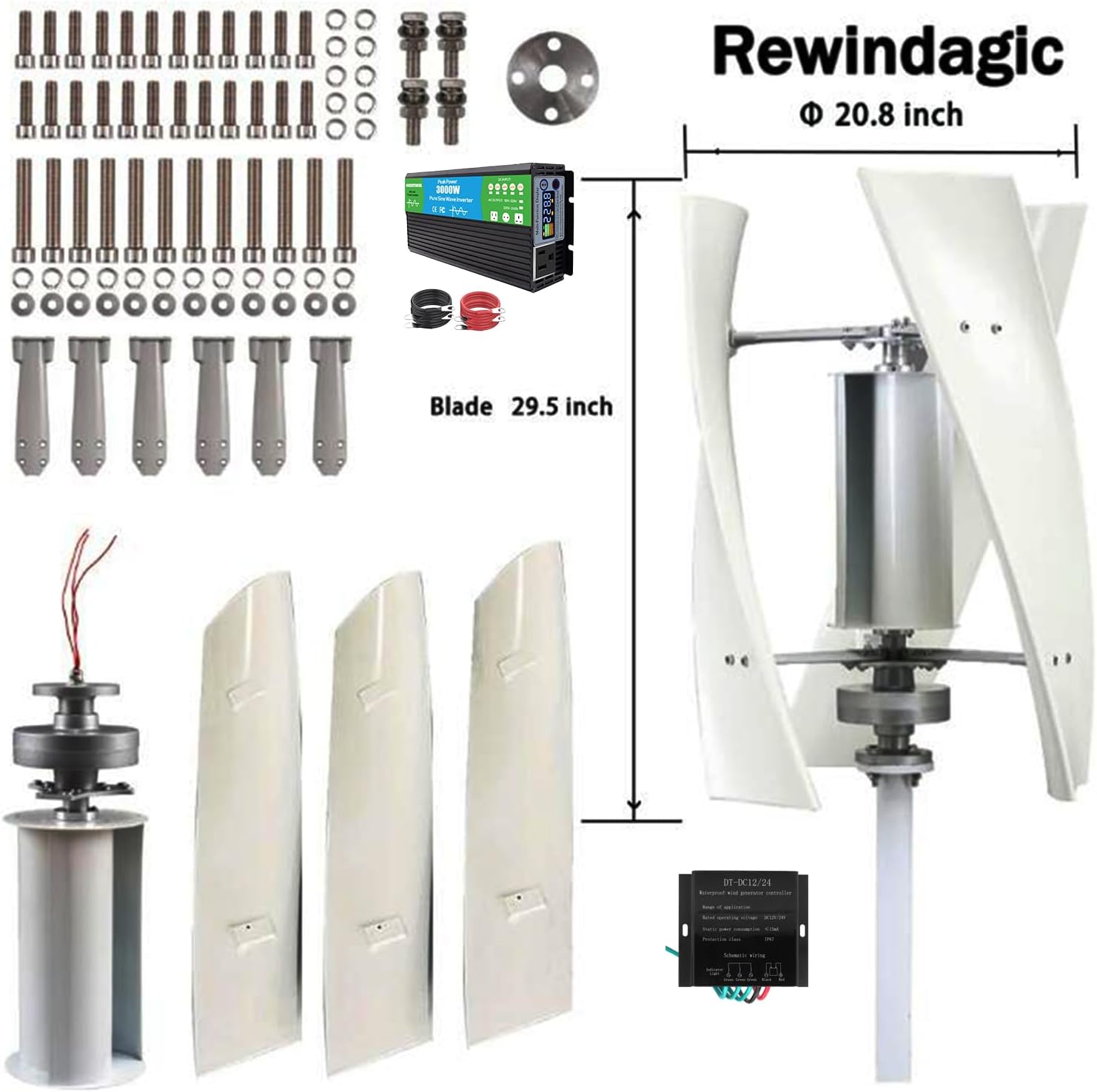 Wind Speed of 2.5M/S to Start Vertical Wind Turbine Set,5000W 12V 220V Wind Generator with MPPT Controller for Home Streetlight Use (No Noise)