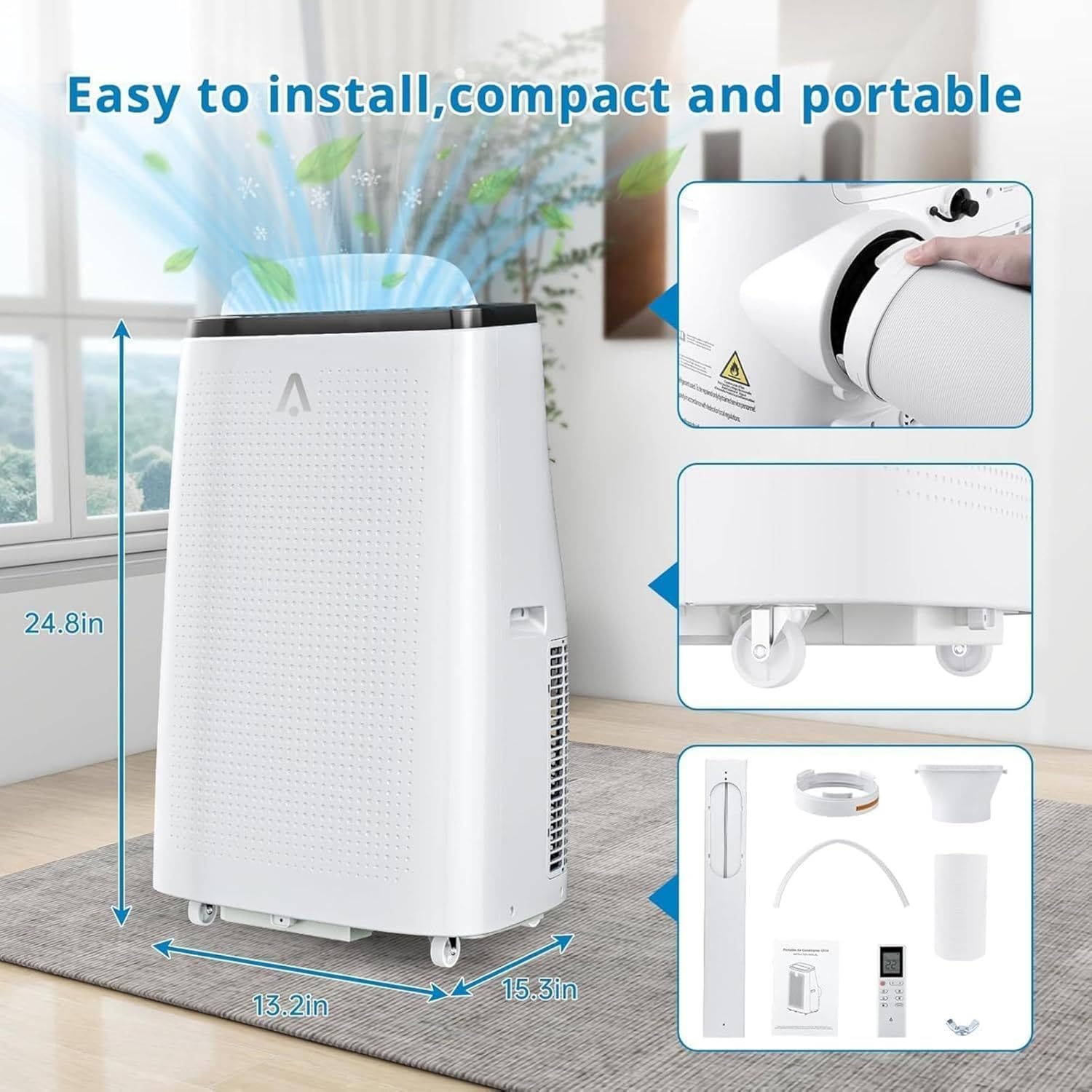 14000 BTU Portable Air Conditioner for Room up to 700 Sq.Ft - 3-in-1 Energy-Efficient AC Unit with Dehumidifier & 3-Speed Fan, Quiet Operation, Remote Control, Compact Design