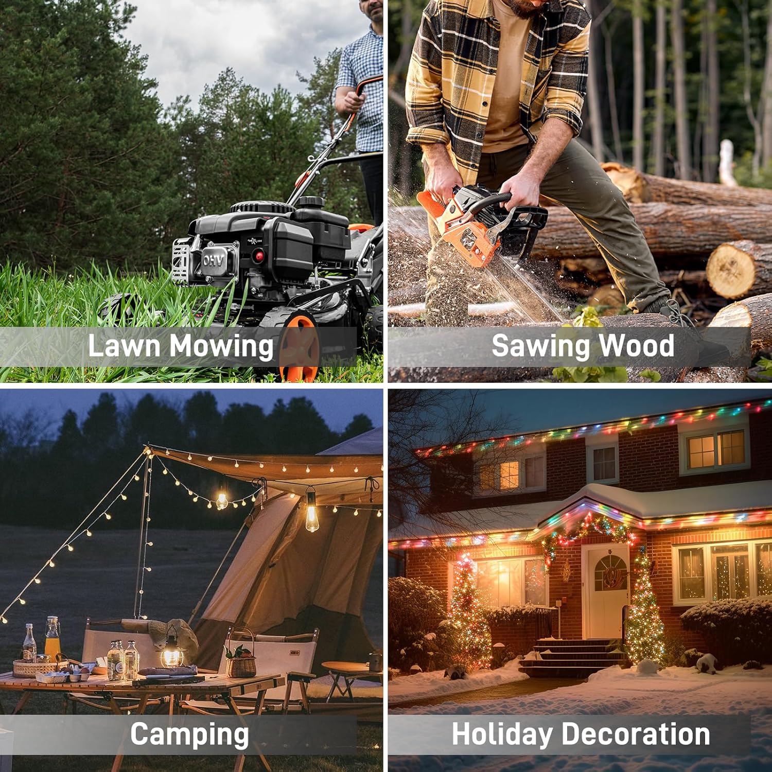 50FT Outdoor Extension Cord with Multiple Outlets, 12/3 Gauge Heavy Duty, 15A 1875W, 3 Prong with LED Light & Locking Plug, Weather Resistant, ETL Certified for Lawn Mower, Tools, Christmas Lights