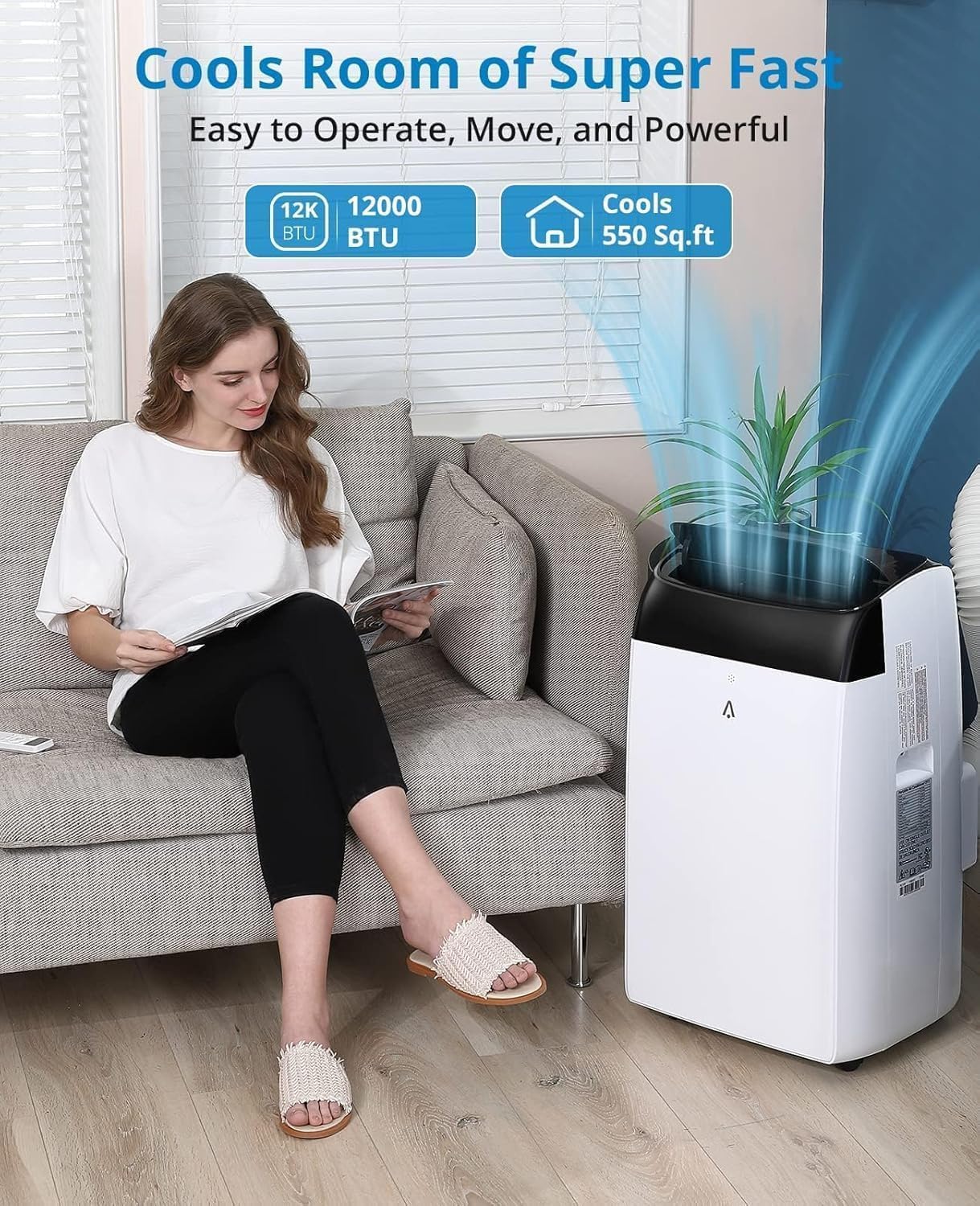 14,000 BTU Portable Air Conditioner, 3-in-1 Cooling Fan & Dehumidifier for Rooms Up to 750 Sq.Ft, Ultra-Quiet Sleep Mode & 24H Timer, Remote Control & Window Kit Included