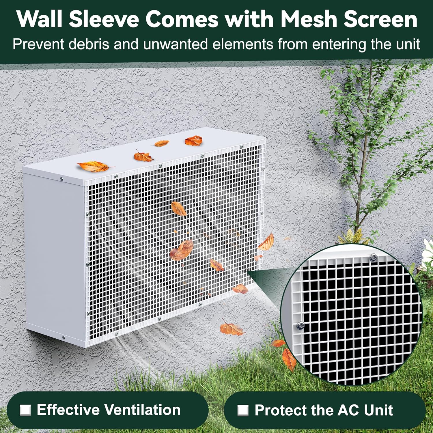 Flehomo Through The Wall Air Conditioner Sleeve, Universal Wall Sleeve Fits Most 26 Inch Through The Wall Air Conditioners, TTW AC Wall Sleeve with Ventilation Mesh Screen