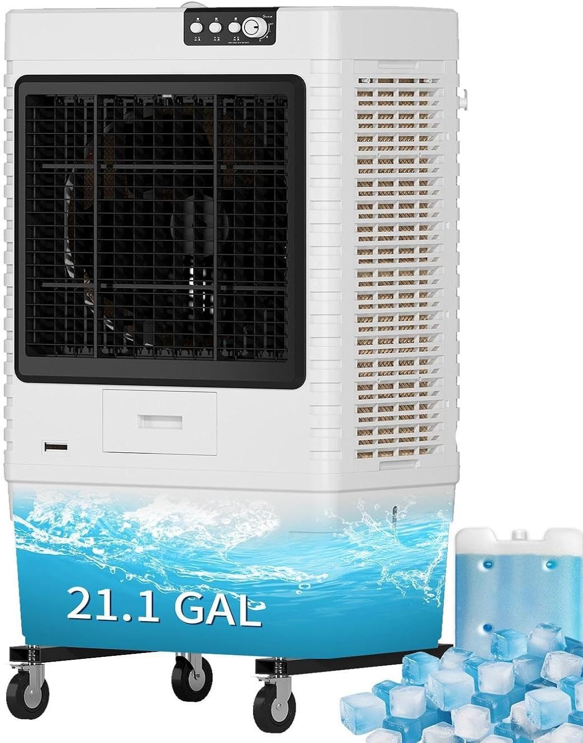 TABU 7500 CFM Swamp Cooler Air Conditioner, Evaporative Air Cooler with 21.1 Gal Water Tank, 3 Speeds, 120°Oscillation, Ice Packs, Outdoor Air Conditioner for Garage, Patio, Yard, Factory