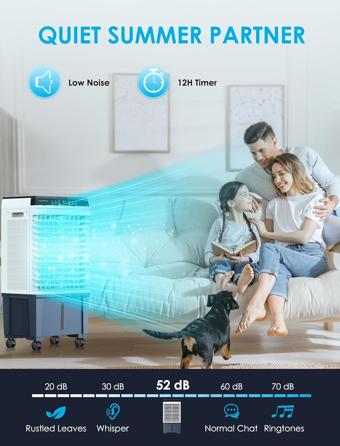 Air Choice Swamp Cooler, 1800 CFM Evaporative Air Cooler with 5.3 Gal Water Tank, 110° Auto Swing, 3 Fan Speeds, 6 Ice Packs, Remote, 12H Timer, Portable Air Cooling Fan for Outdoor & Indoor, Grey