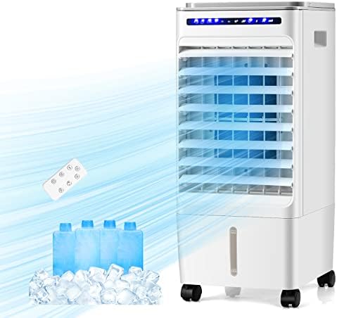 ARLIME 3-IN-1 Evaporative Coolers, Portable Swamp Cooler with Remote, 80° Oscillation, 1.58 G Water Tank & 4 Ice Packs, Windowless Air Conditioner, 7H Timer, AC Cooling Fan Air Cooler for Room/Office