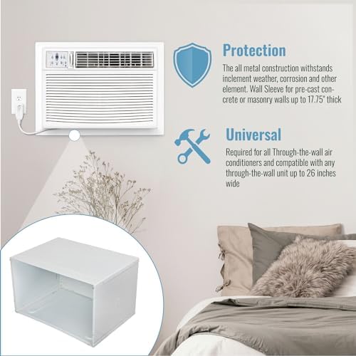 Keystone 26 In. Metal Wall Sleeve for Wall Mounted AC Unit Installation, Compatible with Wall Units up to 26-Inches Wide, Protects and Secures Wall Air Conditioners from Bugs, Dust, and Debris