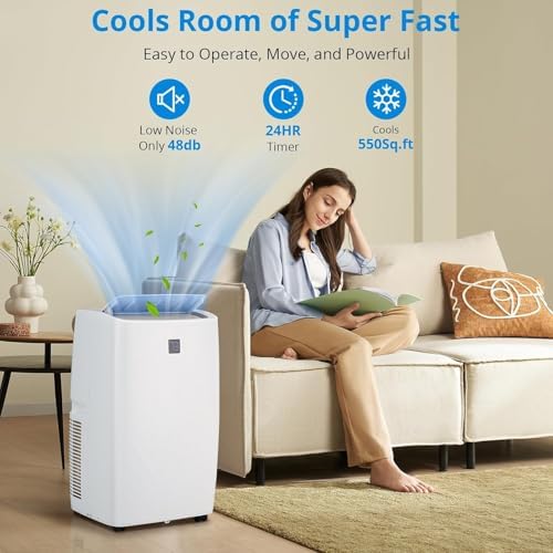 12,000 BTU Portable Air Conditioner, 3-In-1 Portable AC Units with Dehumidifier and Fan, Cools Up to 550 Sq. Ft. Room Air Conditioner, Remote Control, Quiet Operation & 24H Timer
