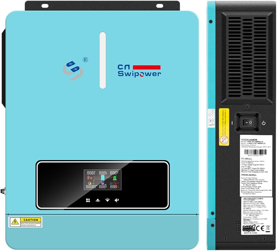 Xijia Hybrid Inverter 3600W Pure Sine Wave Power Inverter with 120A MPPT Solar Charger DC24V to AC110V 60HZ Solar Converter for Home Use，Off-Grid Cabin,Max PV 4200W DC60-500V