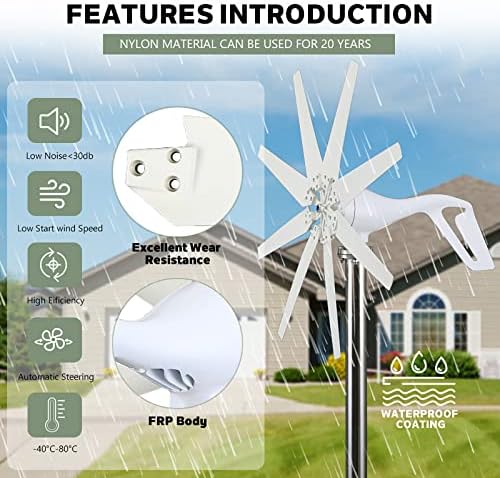 10000W No Noise Vertical Wind Turbine Kit - 8 Blades Household Magnetic Levitation Generator, 12V-220V with Controller for Home & Garden Lighting Solutions