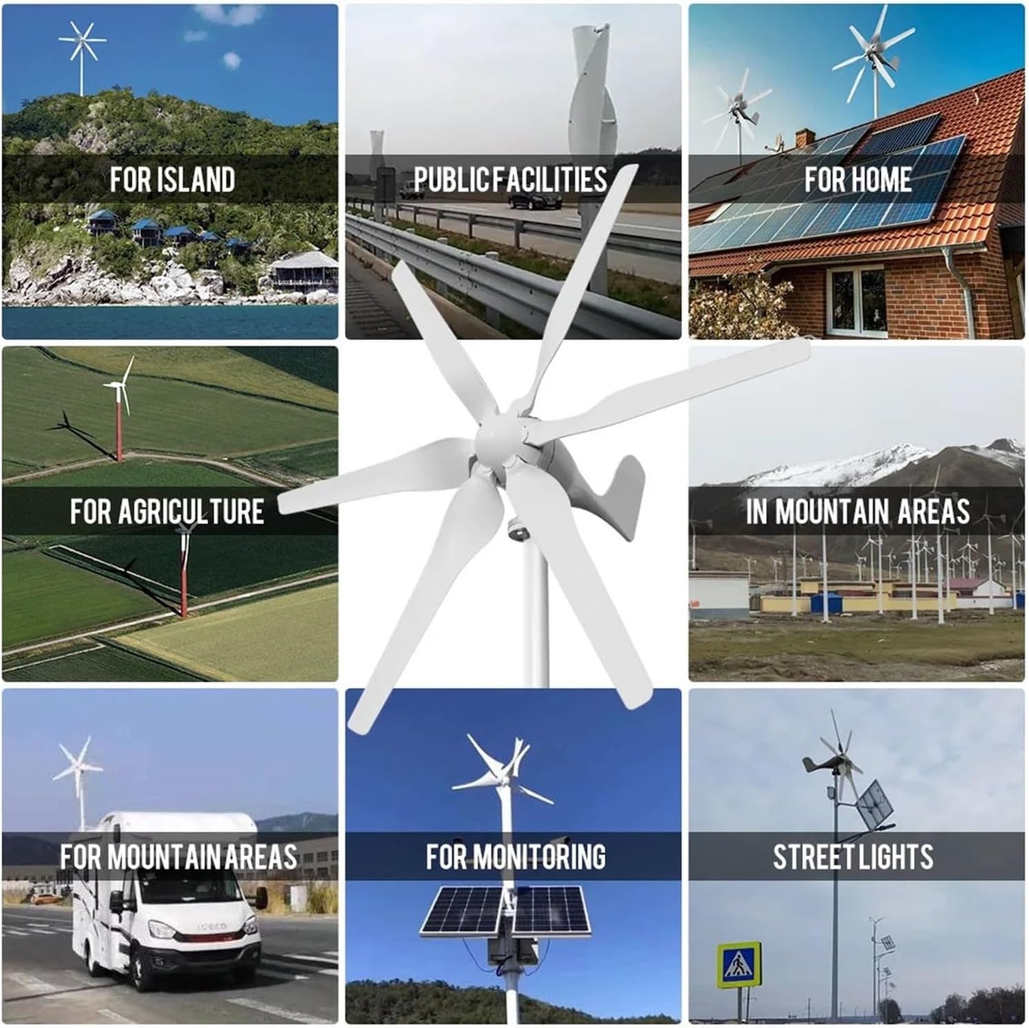 6 Blades 1500W 12V 24V Wind Turbine Generator Windmill with PWM Controller Homeuse Low Wind Speed Start Industrial Energy(Wind Turbine Only,48V)