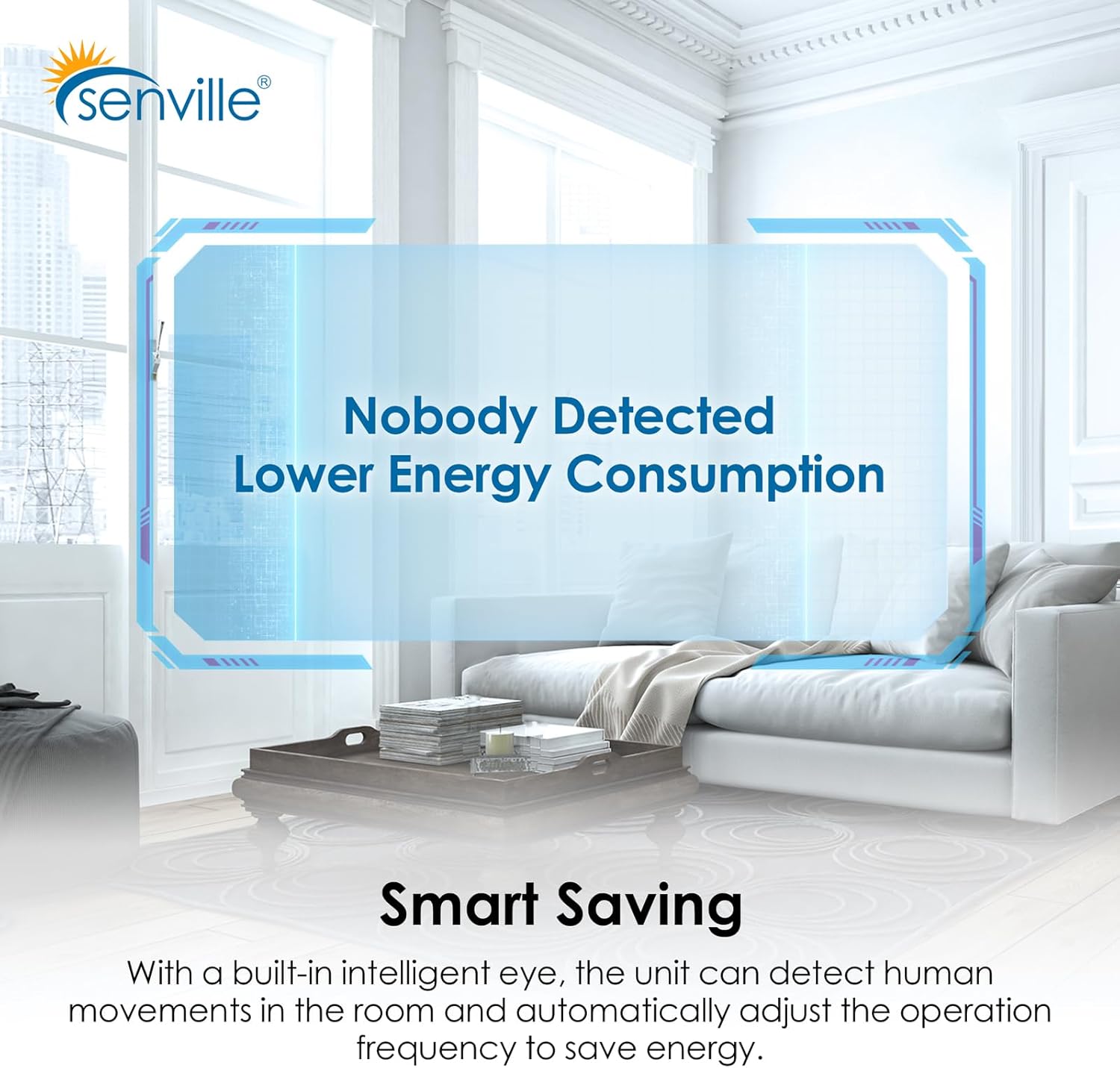 Senville AURA Series Mini Split Air Conditioner Inverter Heat Pump, 9000 BTU, Works with Alexa, Energy Star, White