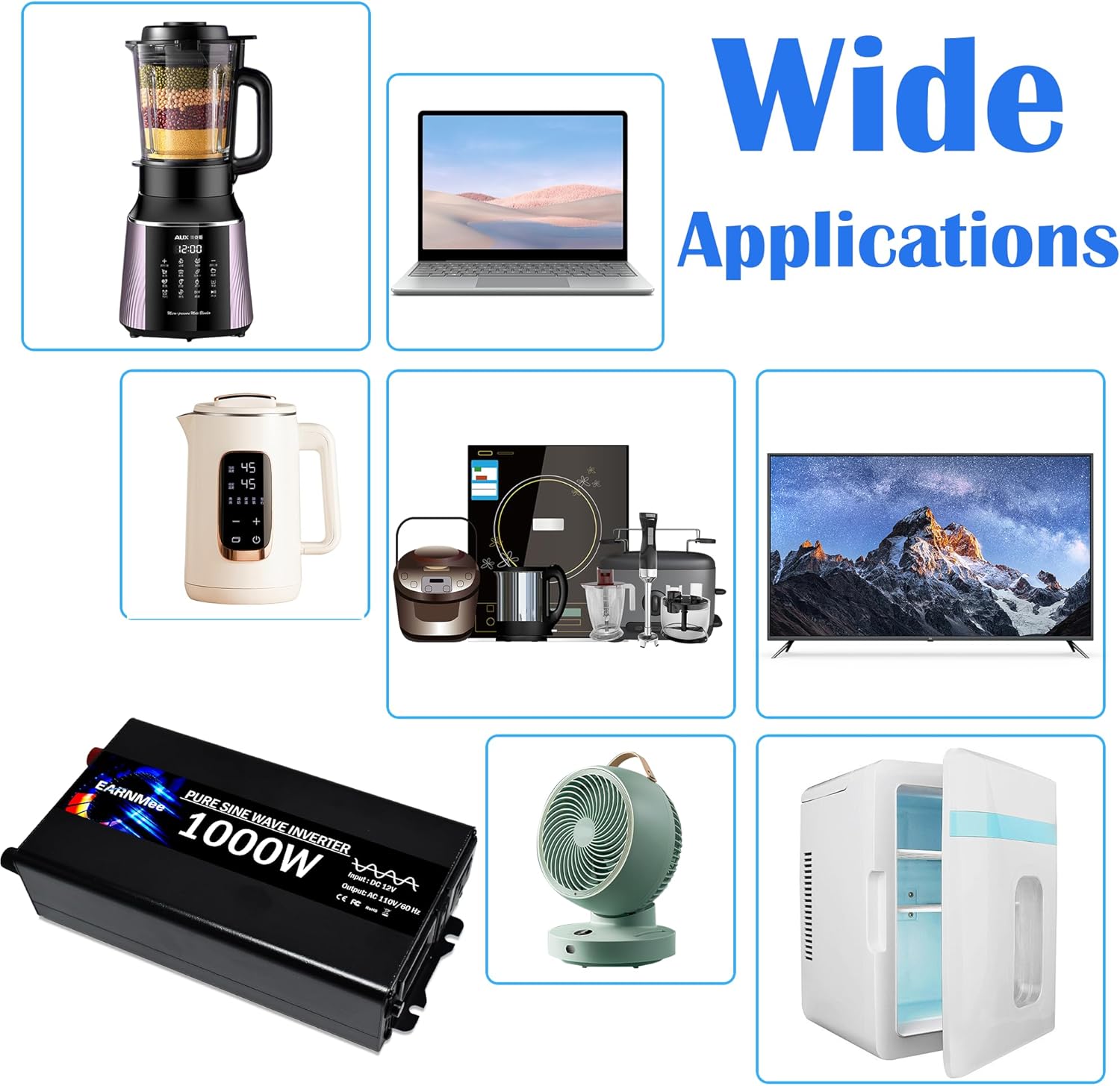 1000W Inverter,Car Inverter, Pure Sine Wave Output,DC 12V to AC 110V 120V for Truck,Solar,Outdoor,RV,Power Converter with LCD Display