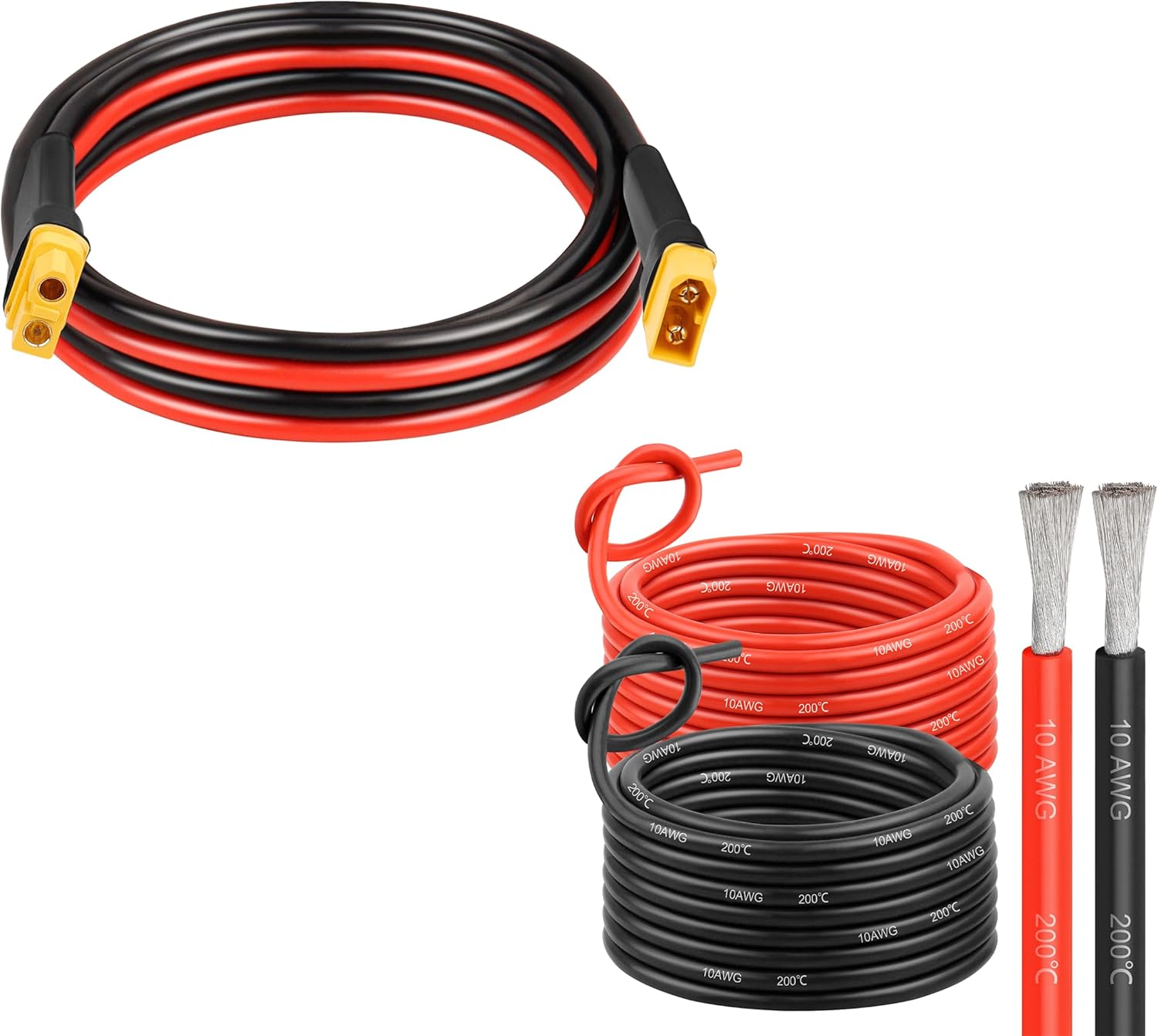 10AWG 10FT XT60 Extension Cable 50FT Conductor Silicone Electrical Wire