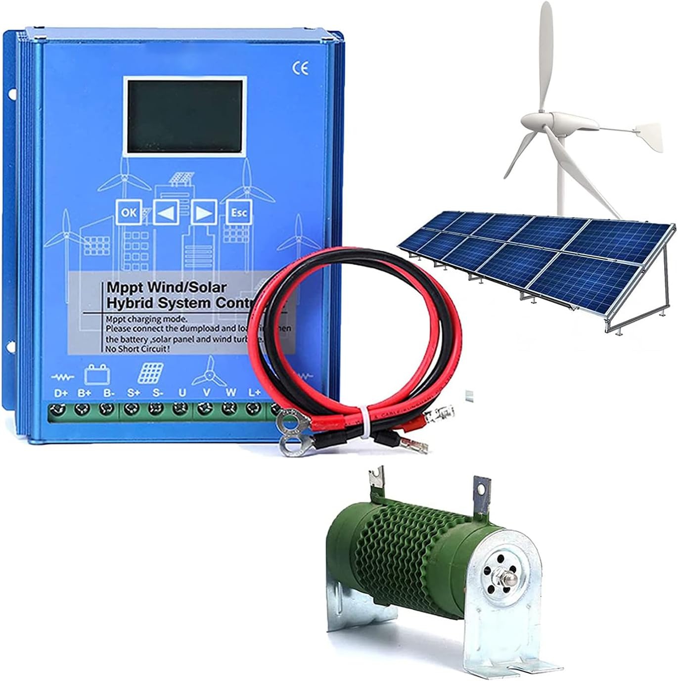 9000W Wind Solar Hybrid Charge Controller, 12V 24V 48V MPPT Charge Regulator Controller with LCD Display Suitable for Wind Solar Panels(48V,Blue),12V