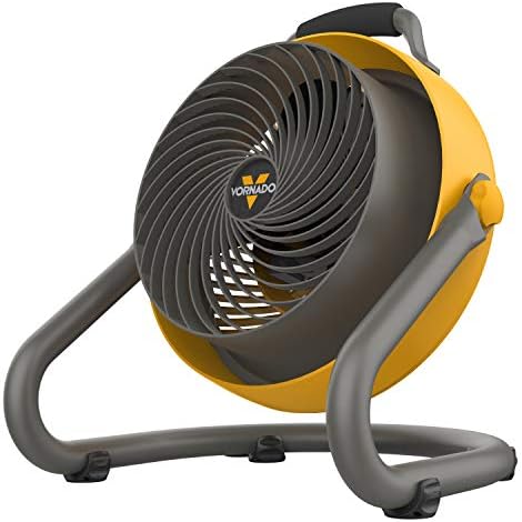 Vornado 293 Large Heavy Duty Shop Fan, 3 Speed Electric Fan, High Impact Casing, IP54-Rated Motor, Whole Room Air Circulator, Pivoting Head, Carry Handle, 16” Floor Fan for Bedroom and Garage, Yellow