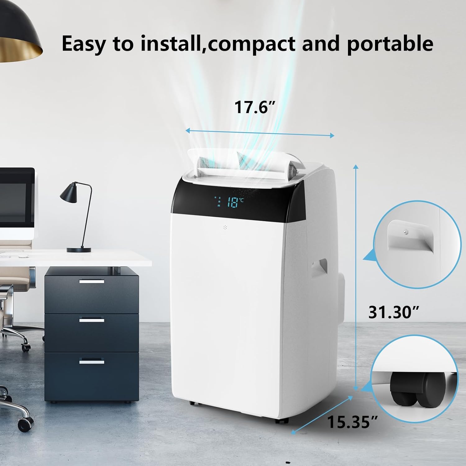 PULLAFUN 14,000 BTU Portable Air Conditioner,Powerful Cooling up to 750 Sq.Ft,3-in-1 with Dehumidifier & Fan, Energy Efficient, Ultra-Quiet Operation, Remote Timer Control for Home, Office, School