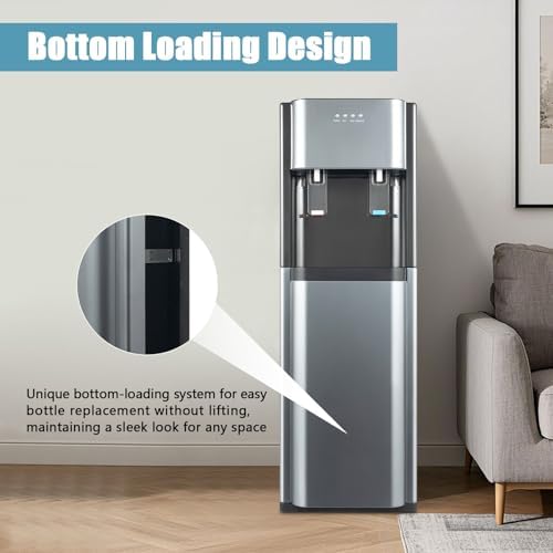 Bottom Loading Water Dispenser for 5 Gallon Bottle, Stainless Steel Portable Water Cooler Dispenser with LED Light - Hot and Cold Water, Anti-Rust Coating for Home, Office, Living Room, Dark Gray