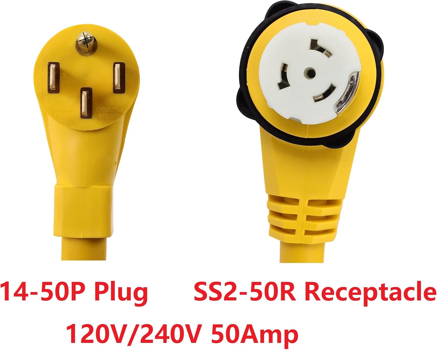 ONETAK 14-50P to SS2-50R 9FT Right Angle 90 Degree 120V/240 50 Amp 4 Prong Male to Twist Lock Receptacle Generator RV Marine Shore Boat Power Cord Adapter