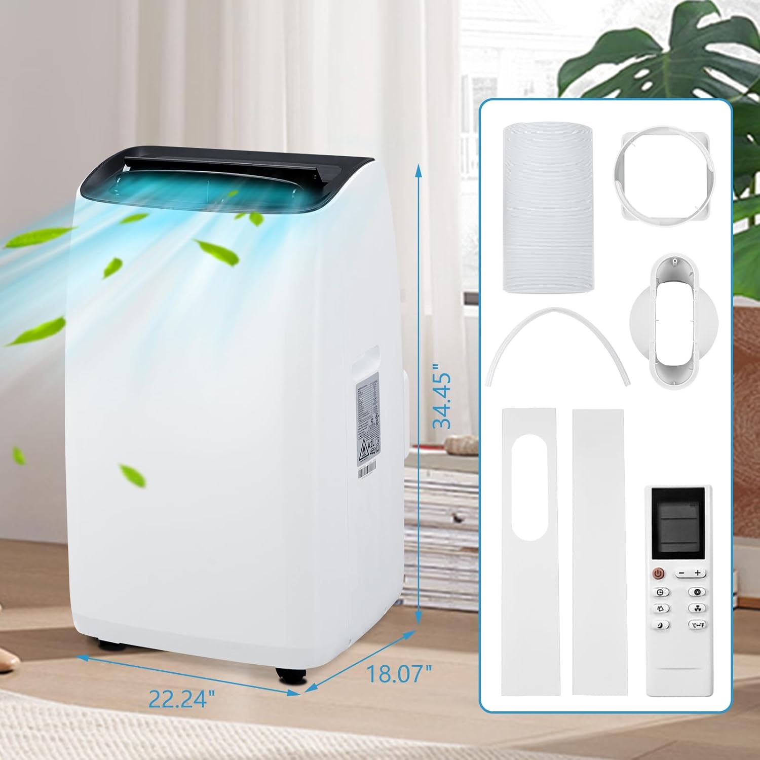 Portable Air Conditioner,14000 BTU Freestanding AC Unit for Rooms up to 750 Sq.Ft,Cooler, Heater, Dehumidifier and Fan, 4-in-1 AC with Remote Control and Window Kit, Sleep Mode 53db, White