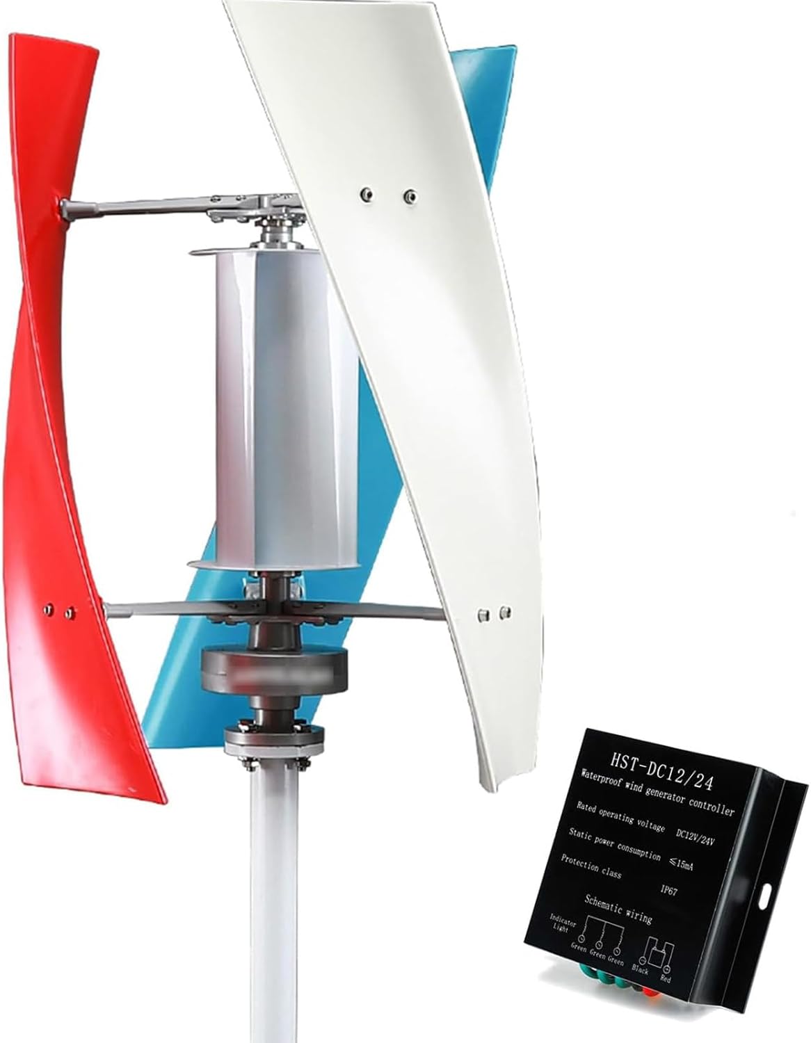 3000W Wind Turbine Generator Kit - 12V/24V Portable Vertical Helix with 3 Blades & Charge Controller for Marine, RV, Home, Industrial Power Solutions & Renewable Energy