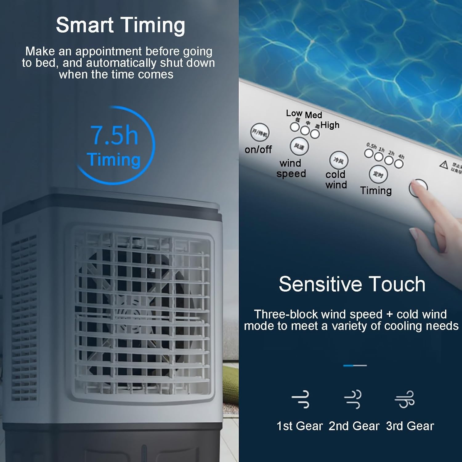 Evaporative Air Cooler & Swamp Cooler, 1800 CFM Portable Air Conditioner with 6.5 Gallon Water Reservoir, Remote Control, 4 Ice Containers, 3 Fan Speeds, Air Humidifier, and Silent Operation