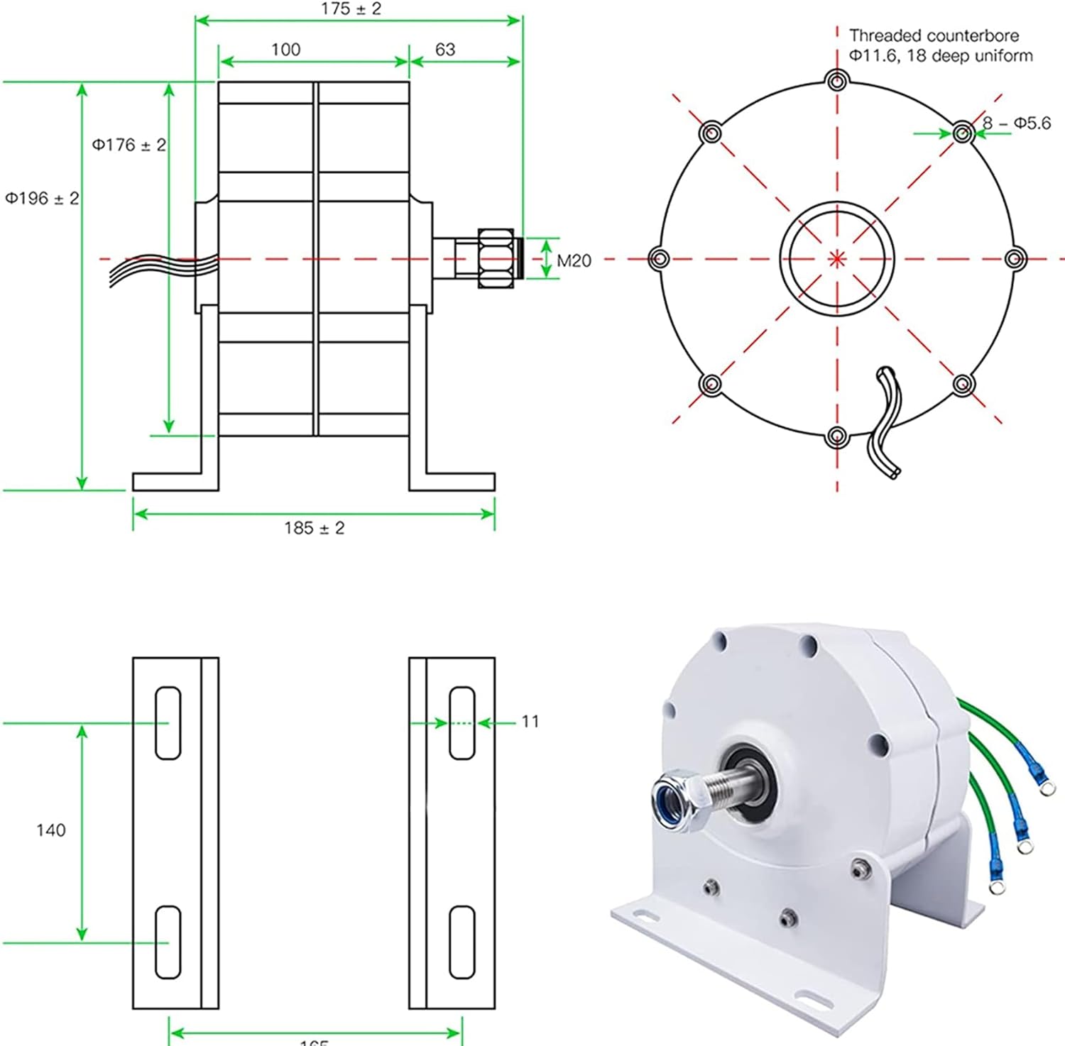 220V,BAOJUHUIKANG Permanent Magnet Generator 100W-14000W, 12V-220V 3 Phase AC Wind Turbine Generator with Base, for DIY Wind Turbine Blade Controller 14000W
