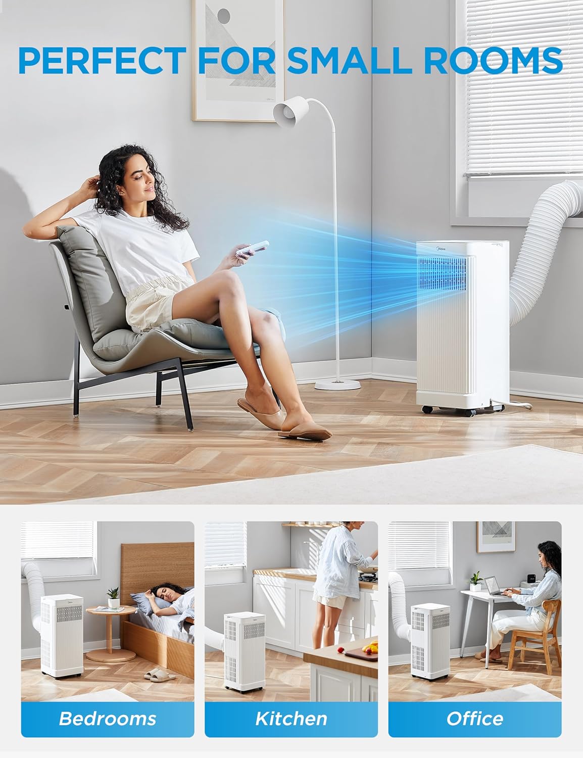 Midea 10,000 BTU ASHRAE (7,100 BTU SACC) Portable Air Conditioner, Smart Control, Cools up to 300 Sq. Ft., with Dehumidifier & Fan mode, Easy- to-use Remote Control & Window Installation Kit Included