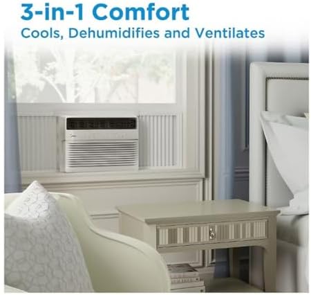 Midea Smart 8,000 BTU 350 sq. ft. Window Air Conditioner, 3-in1 Comfort: get cooling, dehumidification, & fan modes, Intelligent Features: sleep mode and 24 hours - MAW08S1JWT-B