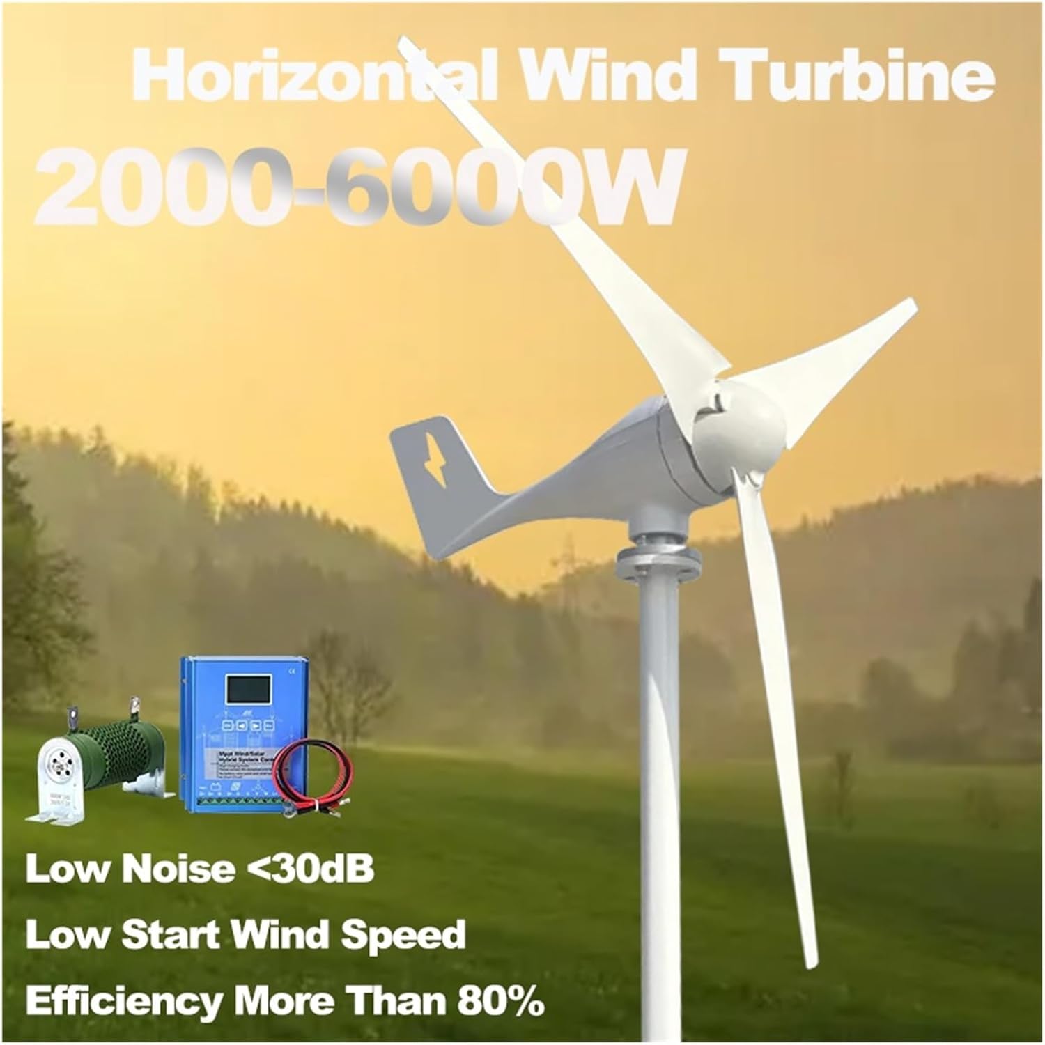 7kw Horizontal Wind Turbine Generator 24V 48V 96V Magnetic Dynamo Strong Power Inverter Output for Home Industrial Energy(with mppt Control,12V_3000W)
