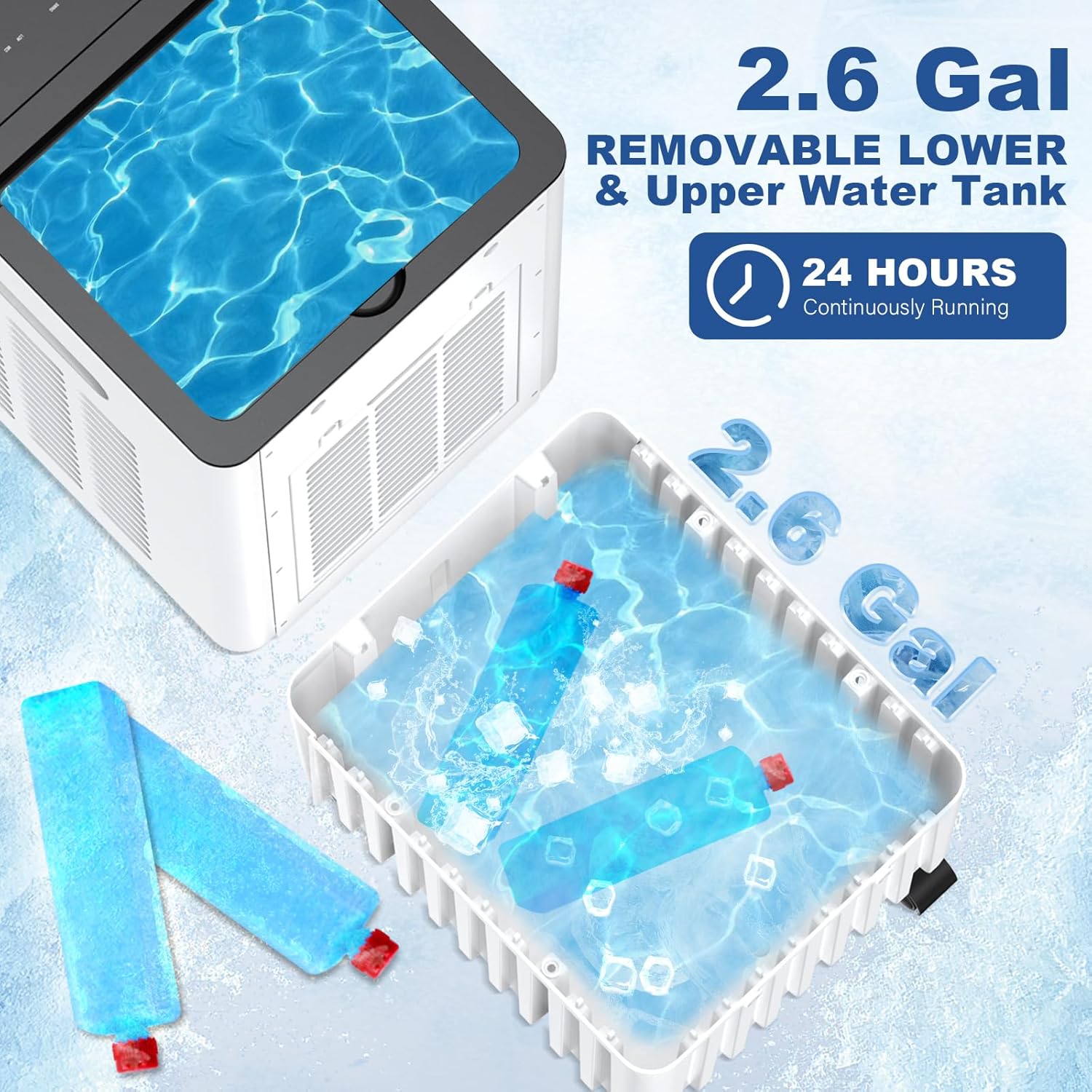 Portable Air Conditioners, 3-IN-1 Portable AC Unit w/2.6 Gal Tank for 24H Cooling, 4 Modes & 3 Speeds, Windowless Air Conditioner w/7.5H Timer, Smart Remote, Swamp Cooler Air Conditioner for Bedroom