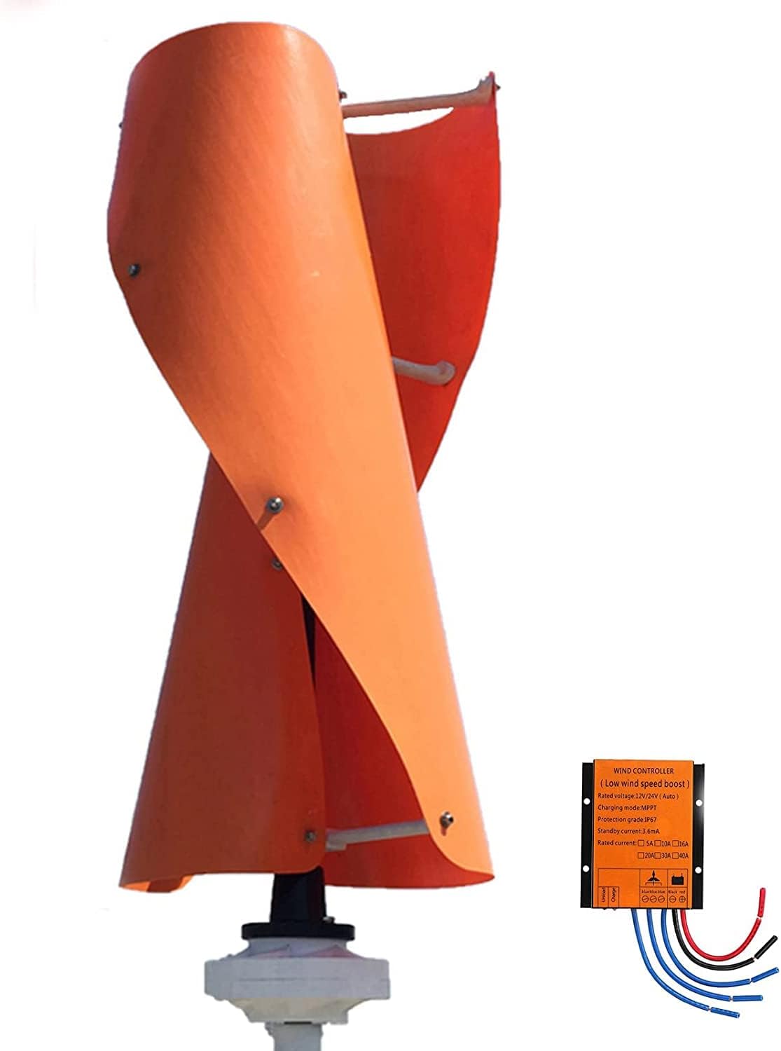 LiuSj JUnSt 6000W Vertical Axis Wind Turbine Generator, Spiral Maglev Wind Turbine Generator with MPPT Controller for Streetlights Garden Farm Boat Project(Orange)