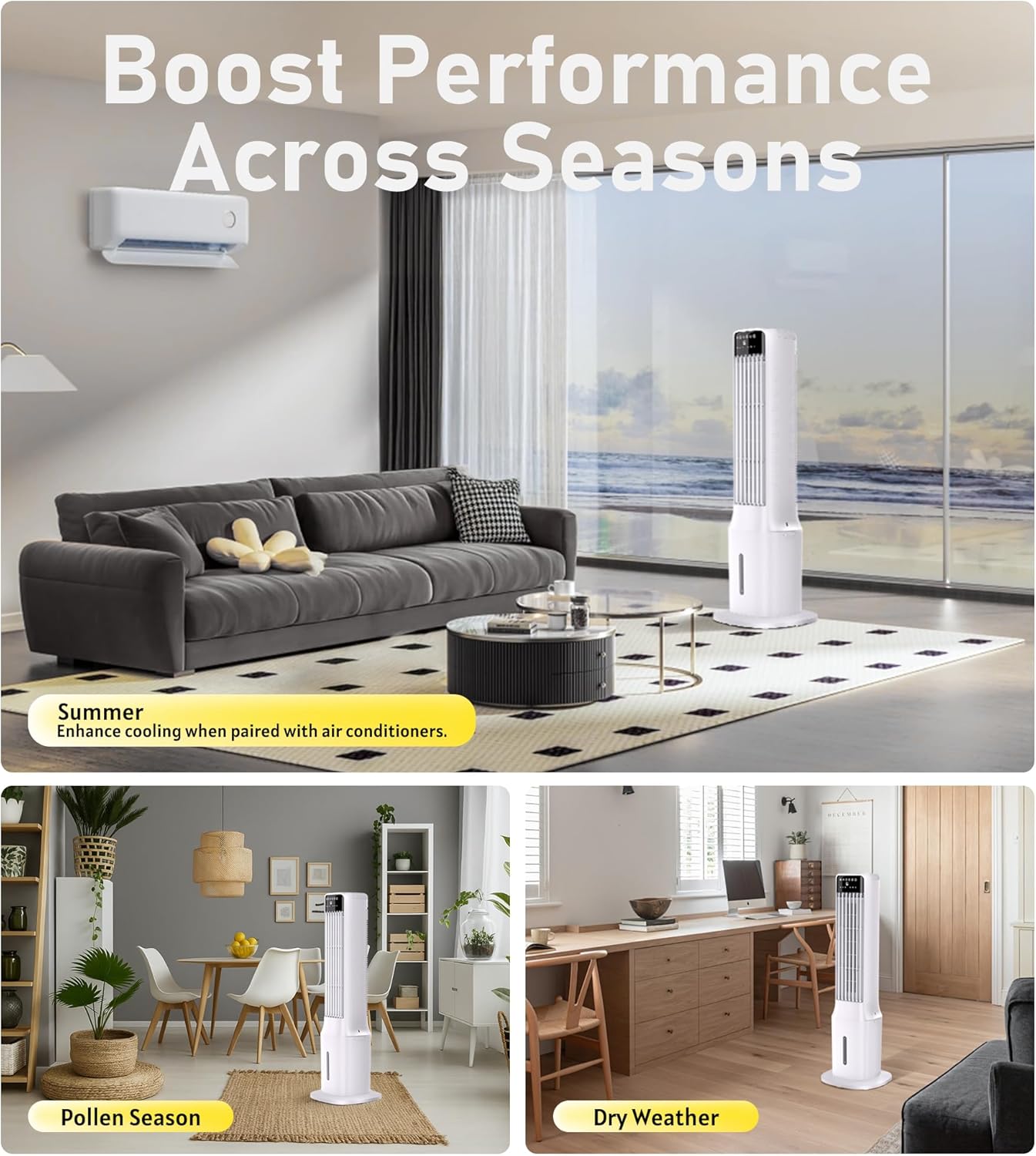 Swamp Cooler Air Conditioner, Evaporative Air Coolers with 120°Oscillating,Windowless Portable Cooling Fan That Blow Cold Air with 24H Timer,3 Speeds Tower Fans for Bedroom Room Indoor,36IN