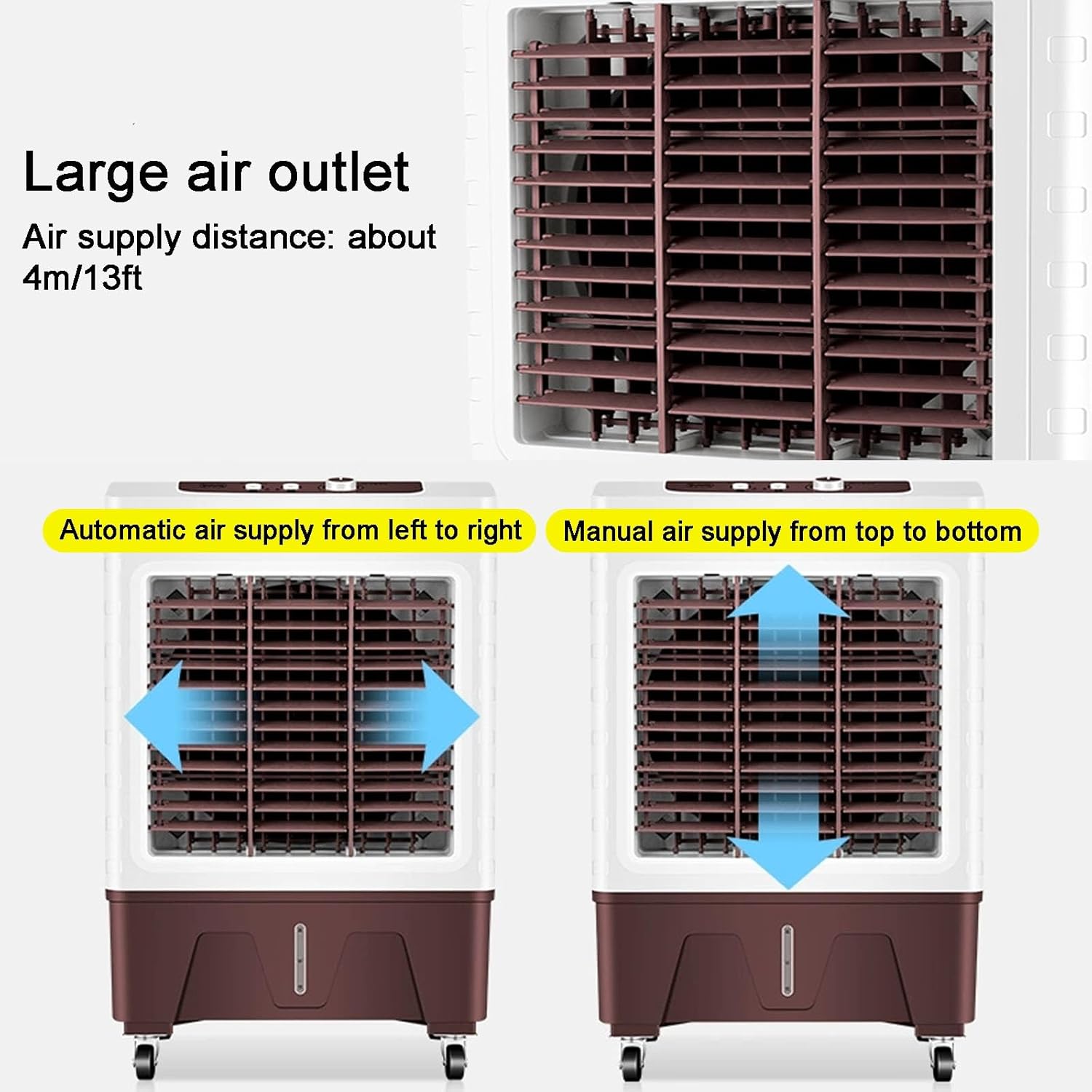 Evaporative Cooler, Knobs Air Cooler, Portable Air Conditioner with 30L/6.6Gal Water Tank, 3 Speeds and 2 Ice Packs for Outdoor Commercial Factory