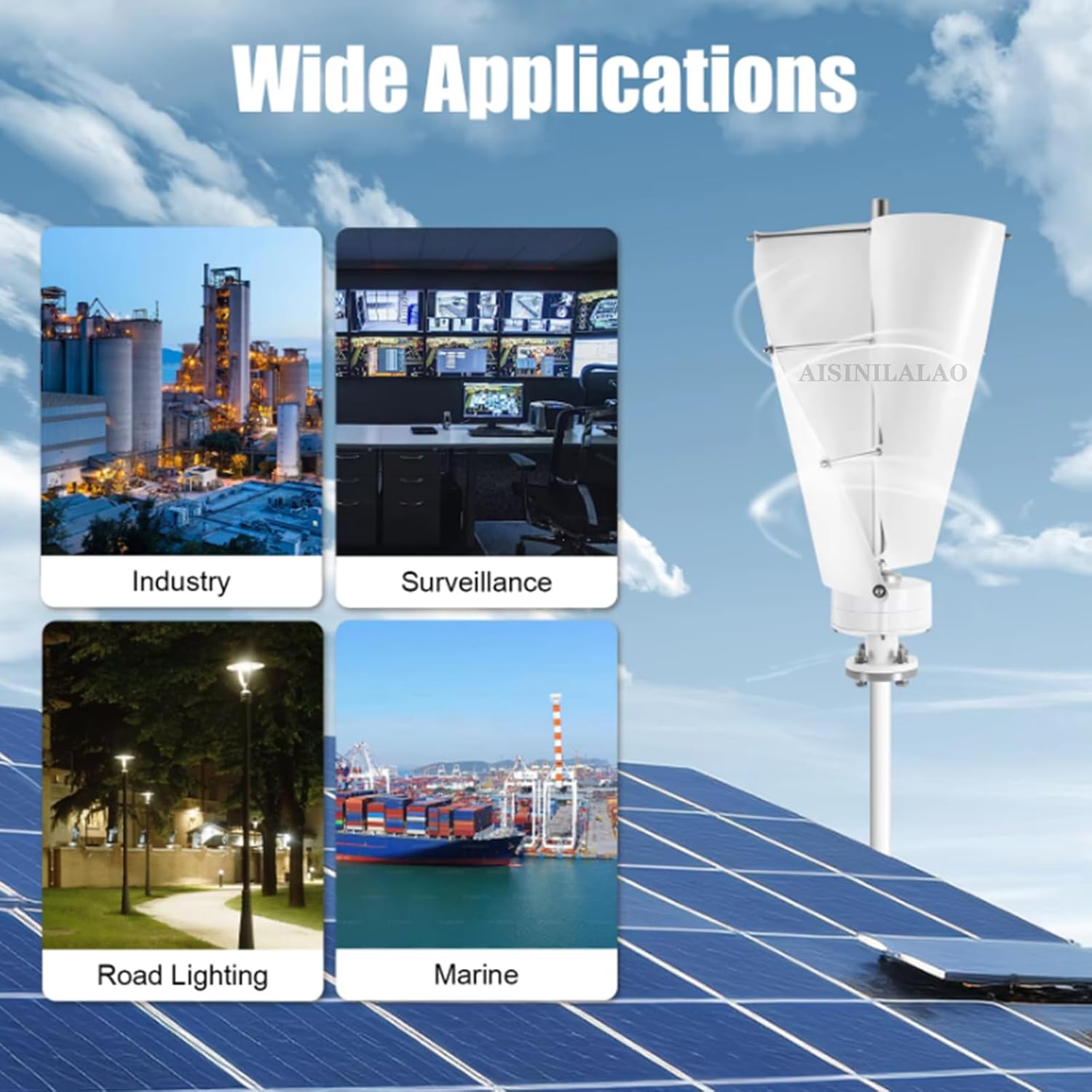 1500W Vertical Spiral Wind Mill Turbine Portable Generator, 48V 24V 12V 2 Blades Free Energy Windmill with Controller for Wind Solar Hybrid Streetlight