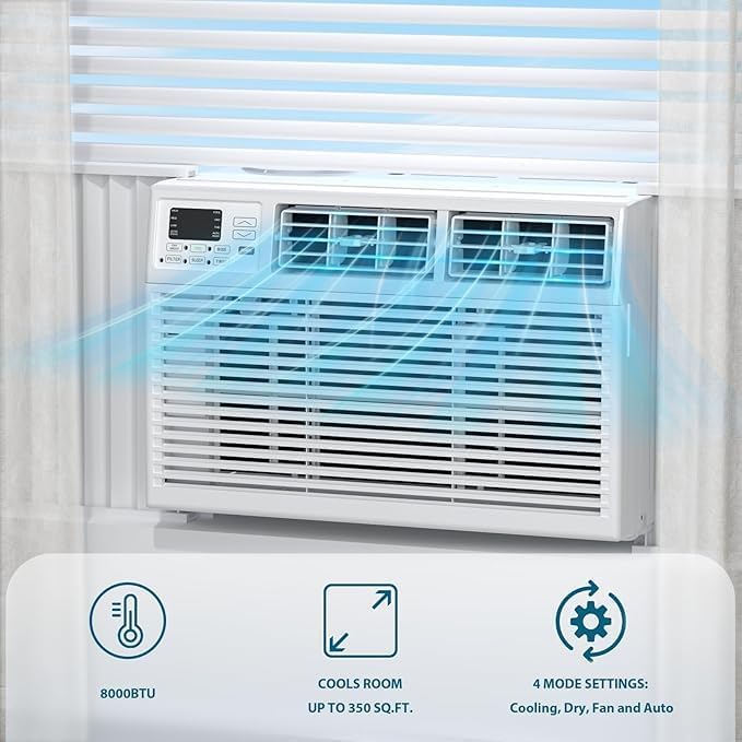Antarctic Star 8,000 BTU Air Conditioner Winodw Unit Cools up to 350 Sq. Ft. with 7 Modes, Ultra-quiet Window AC Unit with Remote Control, Easy to Install, Energy Saving, White
