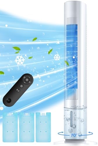 BALKO Windowless Swamp Cooler, 3 Ice Pack, 70° Oscillation, Ductless Air Conditioner, w/ 0.8 Gal Detachable Water Tank, 7H Timer & Remote, White