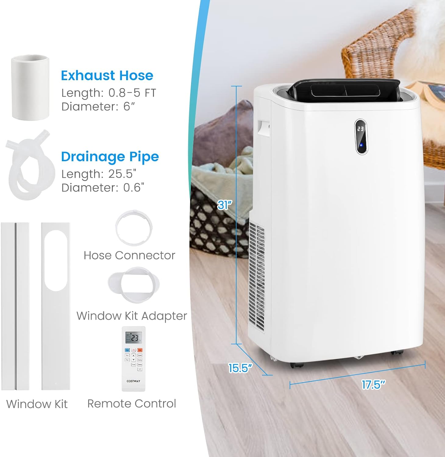 KOTEK WiFi Enabled Portable Air Conditioners with Heat, up to 700 Sq.Ft, Work with Alexa, 14000 BTU 4-in-1 AC Unit for Bedroom w/Window Kit, Room Air Conditioner Portable for Home Office (14000 BTU)