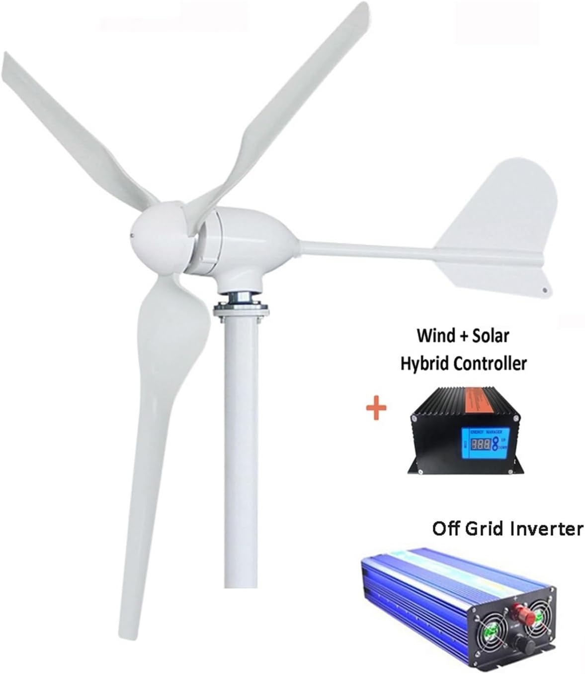 2KW Wind Turbine Generator Home 2000W 12V 24V 48V Horizontal Windmill Wind Turbine Generator with MPPT Controller Inverter Industrial Energy(Off Grid System,48V_2000W)