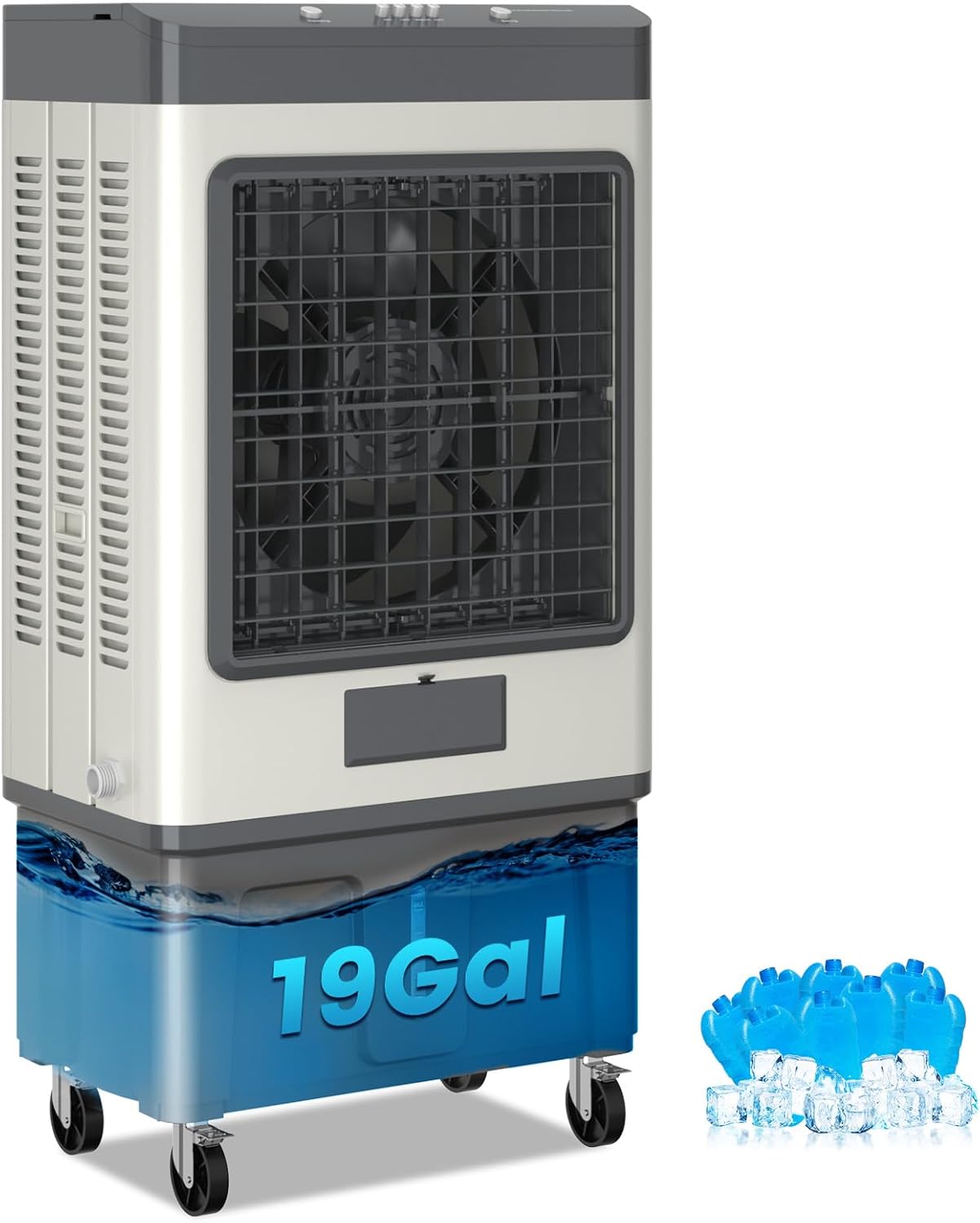 VCJ 6500CFM Swamp Cooler, Evaporative Air Cooler with 19Gal Water Tank, 8 Ice Packs, 120°Oscillation, 3 Speeds, Swamp Cooler Air Conditioner for Outdoor Patio Garage Commercial Industrial Use